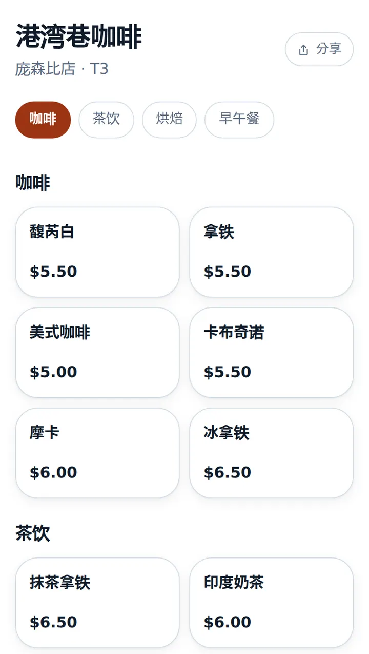 중국어로 보이는 같은 카페의 메뉴